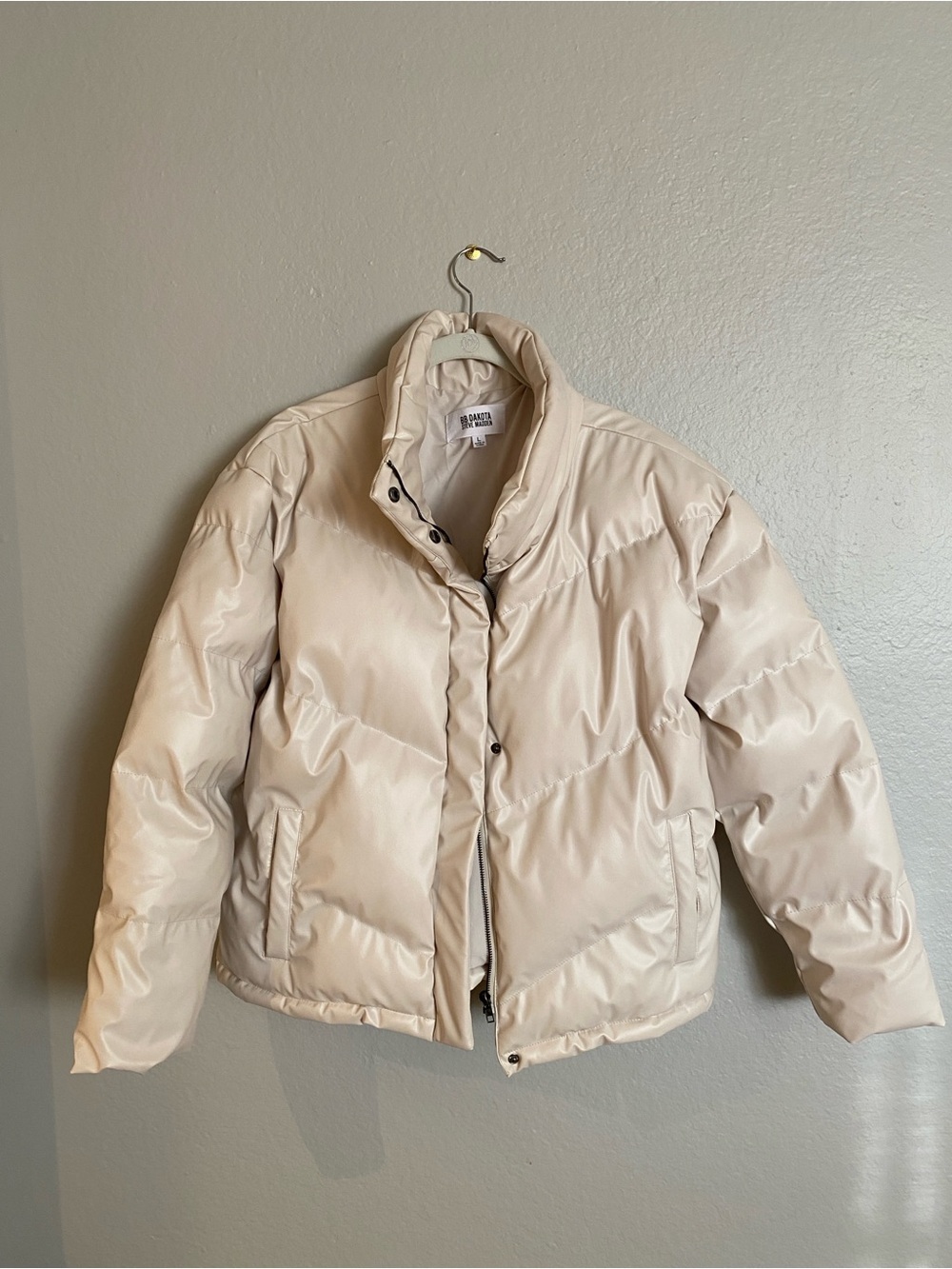 BB Dakota Faux Leather Puffer Jacket | Off White/Cream | Size L